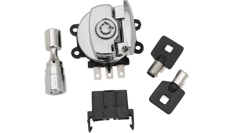 DRAG SPECIALTIES Side Hinge Ignition Switch with Fork Lock - Harley-Davidson 1996-2010 - Chrome 21-0209K - PartsOutlet.com.au