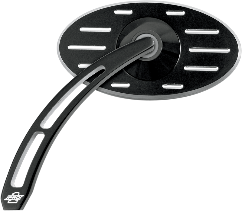 PRO-ONE PERF.MFG. Mirror - Pro Street - Side View - Cut-Out/Ball Milled - Oval - Black - Left 102630B