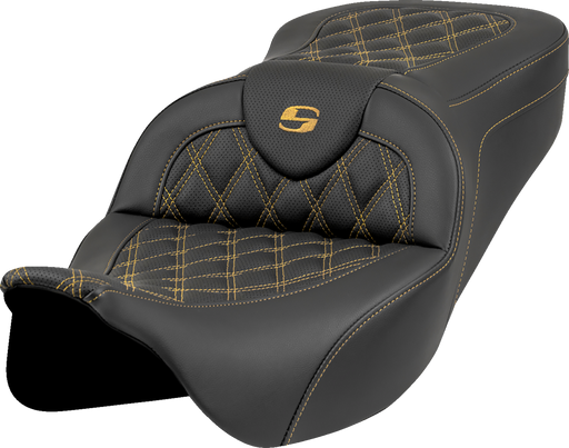 SADDLEMEN Roadsofa* Seat - Lattice Stitch - Gold Stitch - w/o Backrest - FL '08-'23 808-07B-18207