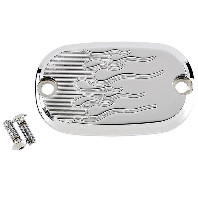 JOKER MACHINE Master Cylinder Cover - Flame - Chrome - Harley-Davidson '99-'17 - 08-01F - PartsOutlet.com.au