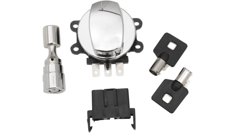 DRAG SPECIALTIES Side Hinge Ignition Switch with Fork Lock - Harley-Davidson 1996-2010 - Chrome 21-0209K - PartsOutlet.com.au