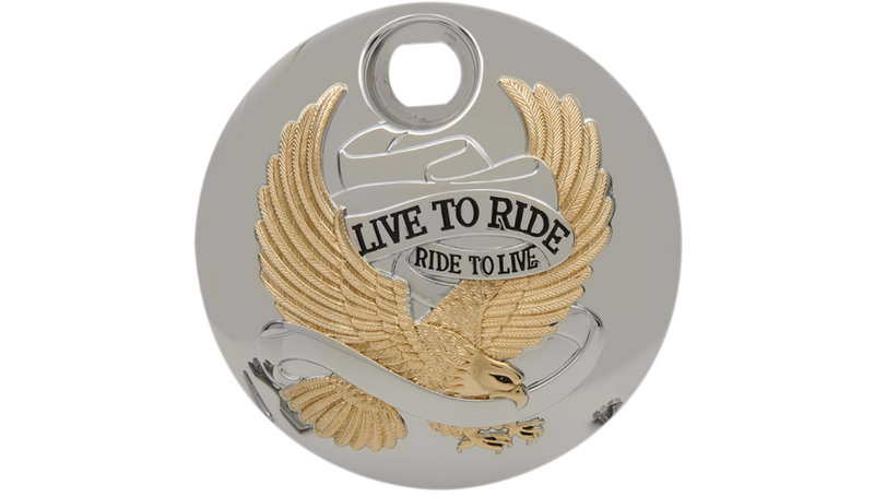 DRAG SPECIALTIES Live to Ride Console Door - Harley-Davidson 2008-2024 - Chrome with Gold T22-0151CGA - PartsOutlet.com.au