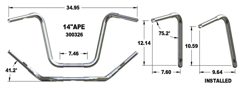 KHROME WERKS Handlebar - Fat Ape Hanger - 14" - TBW - 1-1/4" - Chrome - Harley-Davidson '96-'22 - 300326