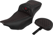 SADDLEMEN Roadsofa* Extended Reach Seat - with Backrest - Honeycomb - Red Stitch - FLTR/FLHX '23-'24 823-07-190B4
