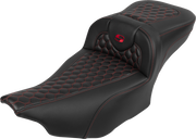 SADDLEMEN Roadsofa* Extended Reach Seat - with Backrest - Honeycomb - Red Stitch - FLTR/FLHX '23-'24 823-07-190B4