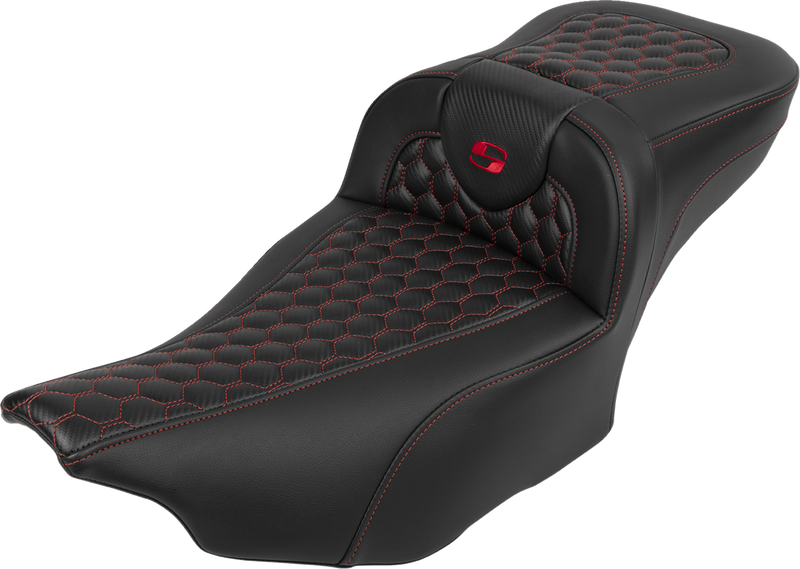 SADDLEMEN Roadsofa* Extended Reach Seat - with Backrest - Honeycomb - Red Stitch - FLTR/FLHX '23-'24 823-07-190B4