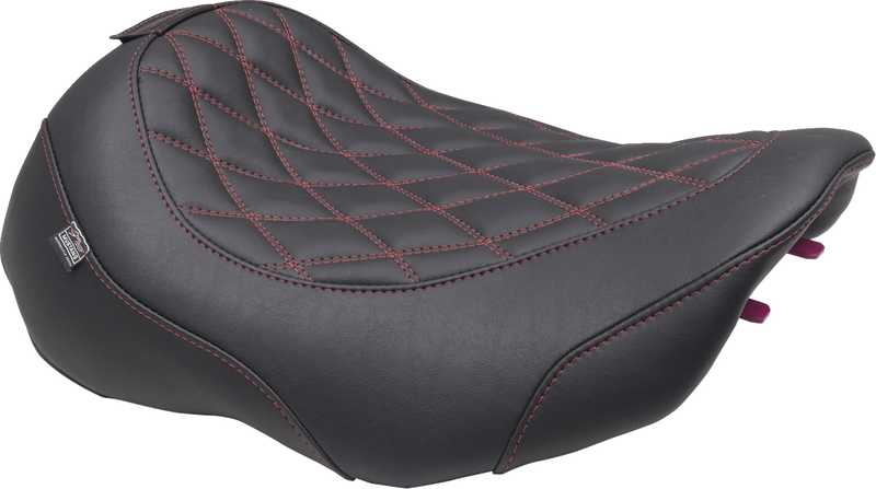 MUSTANG Wide Tripper* Seat - Solo - Dark Brown/Dark Cherry Stitching - FLT/FLH '23-'25 89503DC