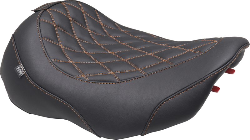 MUSTANG Wide Tripper* Seat - Solo - Dark Brown/Mandarin Orange Stitching - FLT/FLH '23-'25 89503MO