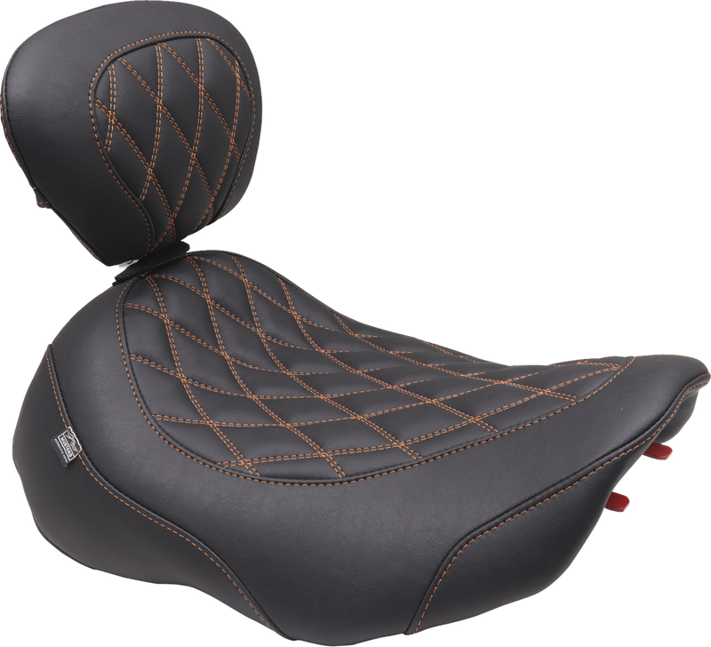 MUSTANG Wide Tripper* Seat - Solo - Dark Brown/Mandarin Orange Stitching - FLT/FLH '23-'25 89503MO