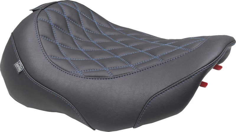 MUSTANG Wide Tripper* Seat - Solo - Dark Brown/Sky Blue Stitching - FLT/FLH '23-'25 89503SB