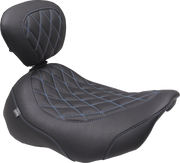 MUSTANG Wide Tripper* Seat - Solo - Dark Brown/Sky Blue Stitching - FLT/FLH '23-'25 89503SB