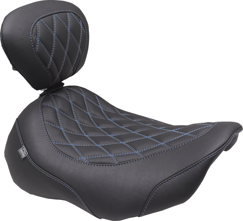 MUSTANG Wide Tripper* Seat - Solo - Dark Brown/Sky Blue Stitching - FLT/FLH '23-'25 89503SB
