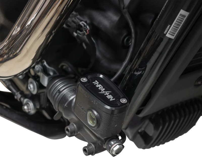 THRASHIN SUPPLY CO. Brake Reservoir Cap - Rear - Black - Twice Cut - '18+ Softail TSC-3177-4