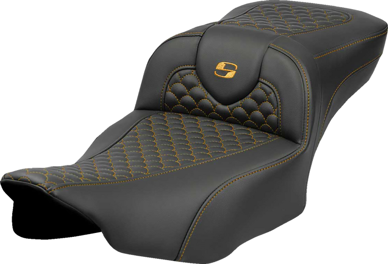 SADDLEMEN Roadsofa* Extended Reach Seat - Dragon Scale Stitch - Gold Stitch - w/o Backrest - FLTR/FLHX '23-'24 823-07-20907