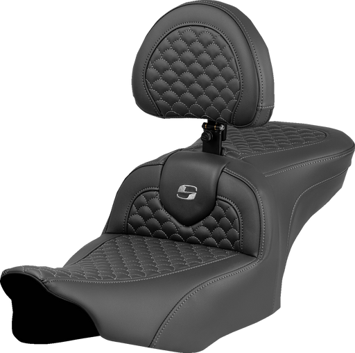 SADDLEMEN Roadsofa* Seat - Dragon Scale Stitch - Gray Stitch - w/ Backrest - FLTR/FLHX '23-'24 823-07-208B2