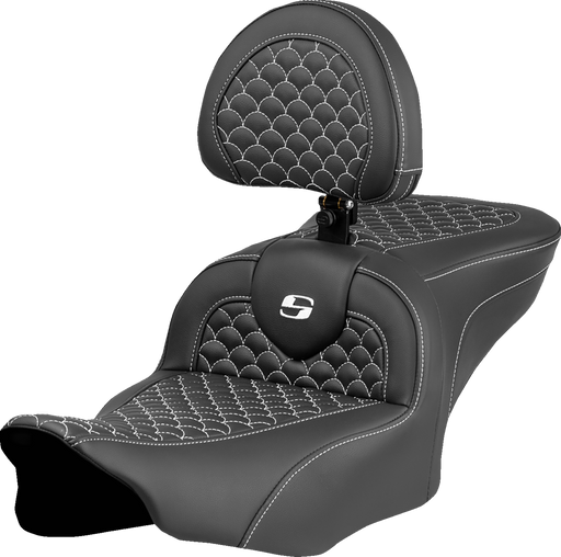 SADDLEMEN Roadsofa* Seat - Dragon Scale Stitch - White Stitch - w/ Backrest - FLTR/FLHX '23-'24 823-07-208B6