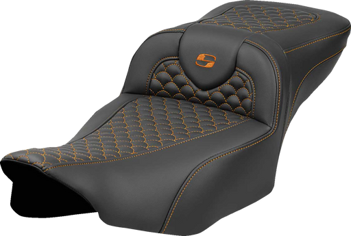 SADDLEMEN Roadsofa* Extended Reach Seat - Dragon Scale Stitch - Orange Stitch - w/o Backrest - FLT/FLH '23-'24 823-07-20903
