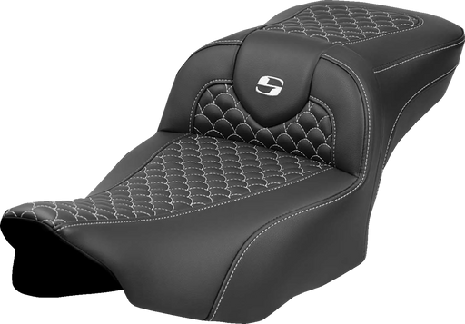 SADDLEMEN Roadsofa* Extended Reach Seat - Dragon Scale Stitch - White Stitch - w/o Backrest - FLT/FLH '23-'24 823-07-20906