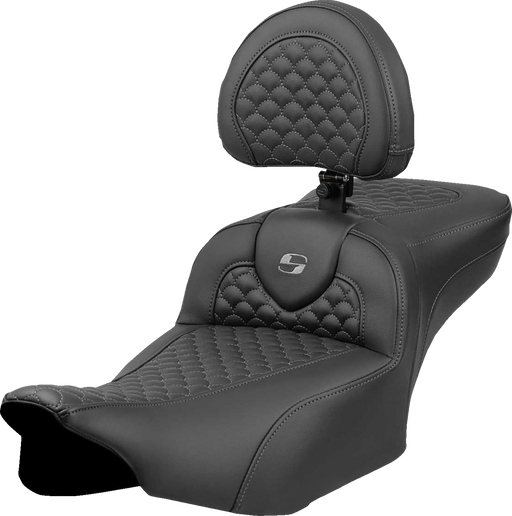 SADDLEMEN Roadsofa* Extended Reach Seat - Dragon Scale Stitch - Dark Gray Stitch - w/ Backrest - FL '23-'24 823-07-209B2