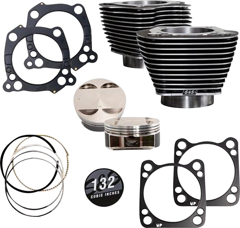 S&S CYCLE 132" Cylinder Kit - 4.500" Stroke - Black Granite w/Highlighted Fins - M8 910-0847A