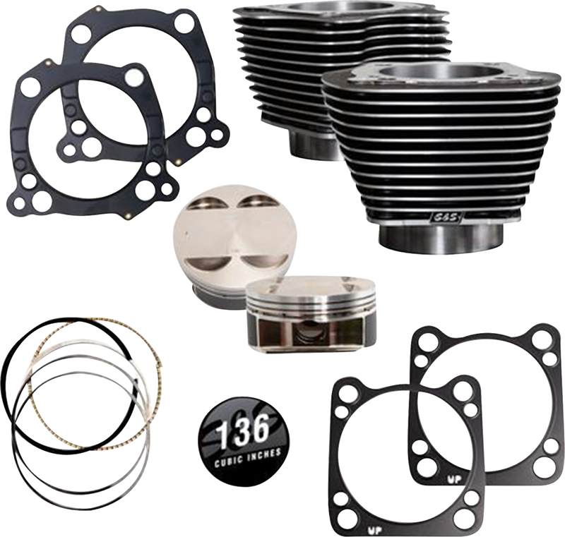 S&S CYCLE 136" Cylinder Kit - 4.625" Stroke - Black Granite w/Highlighted Fins - M8 910-0850A
