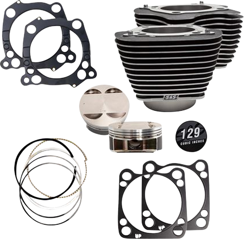 S&S CYCLE 129" Cylinder Kit - 4.375" Stroke - Wrinkle Black w/Highlighted Fins - M8 910-0843A