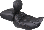 MUSTANG Deluxe Touring Solo Seat - w/ Backrest - Mandarin Orange Stitch - FLT/FLH '23-'25 89401MO