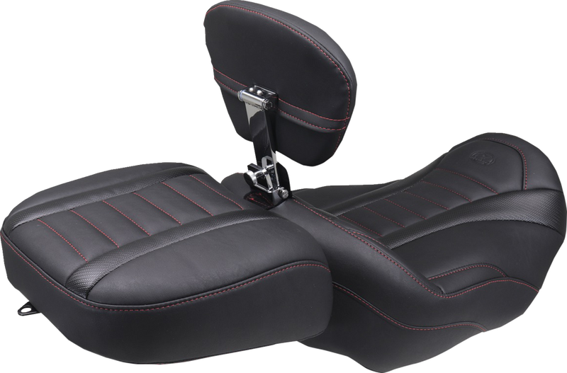 MUSTANG Deluxe Touring Solo Seat - w/ Backrest - Dark Cherry Stitch - FLT/FLH '23-'25 89401DC