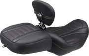 MUSTANG Deluxe Touring Solo Seat - w/ Backrest - Mandarin Orange Stitch - FLT/FLH '23-'25 89401MO