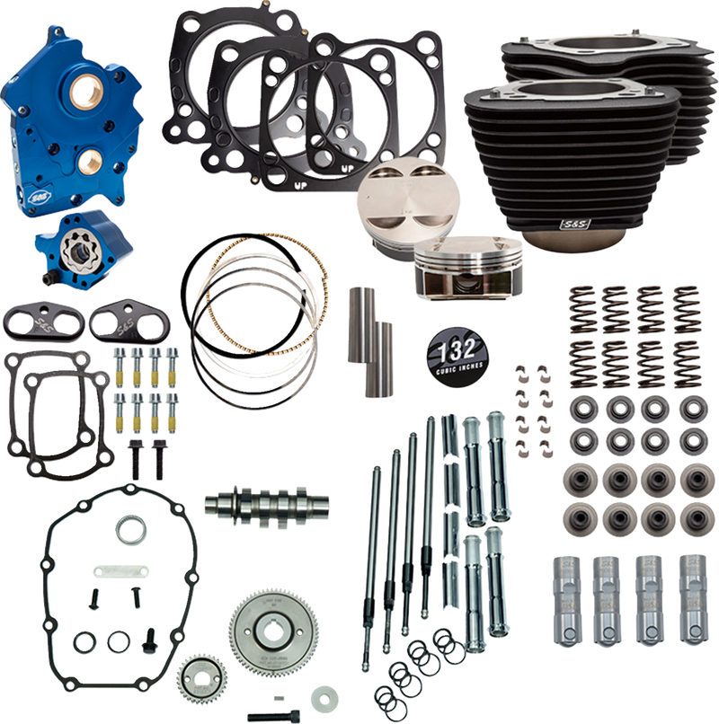 S&S CYCLE 132" Power Pack - 550 Gear Drive - Oil Cooled - Black w/o Highlight Fins - 114"/117" M8 310-1234C