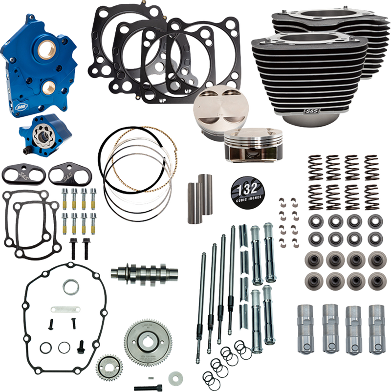 S&S CYCLE 132" Power Pack - 550 Gear Drive - Water Cooled - Wrinkle Black w/Highlight Fins - 114"/117" M8 310-1230C
