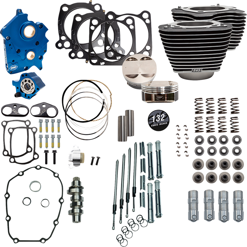S&S CYCLE 132" Power Pack - 550 Chain Drive - Oil Cooled - Wrinkle Black w/Highlight Fins - 114"/117" M8 310-1231C