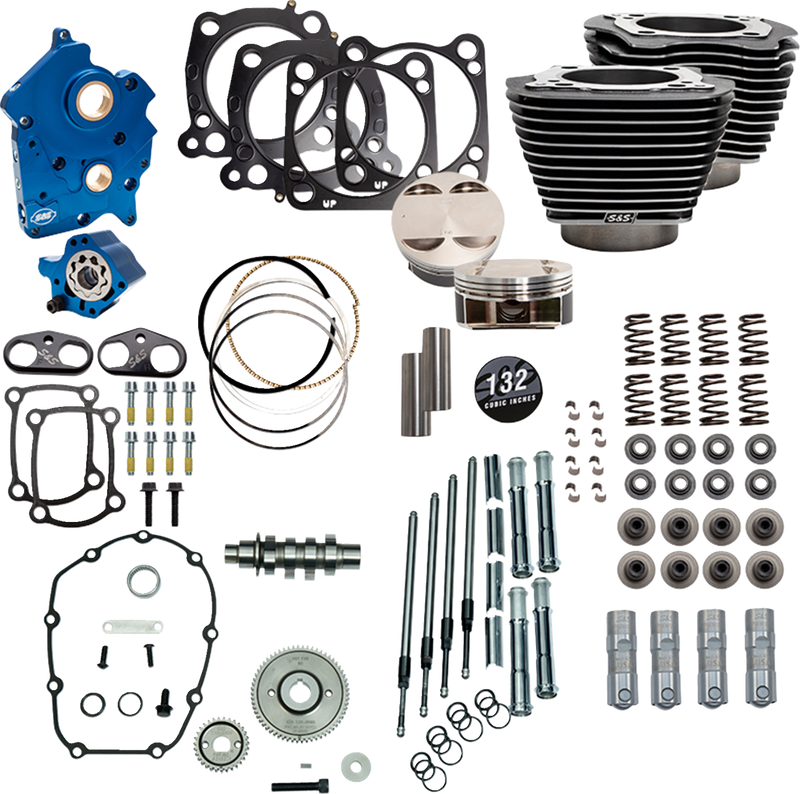 S&S CYCLE 132" Power Pack - 550 Gear Drive - Oil Cooled - Black Granite w/Highlight Fins - 114"/117" M8 310-1238C