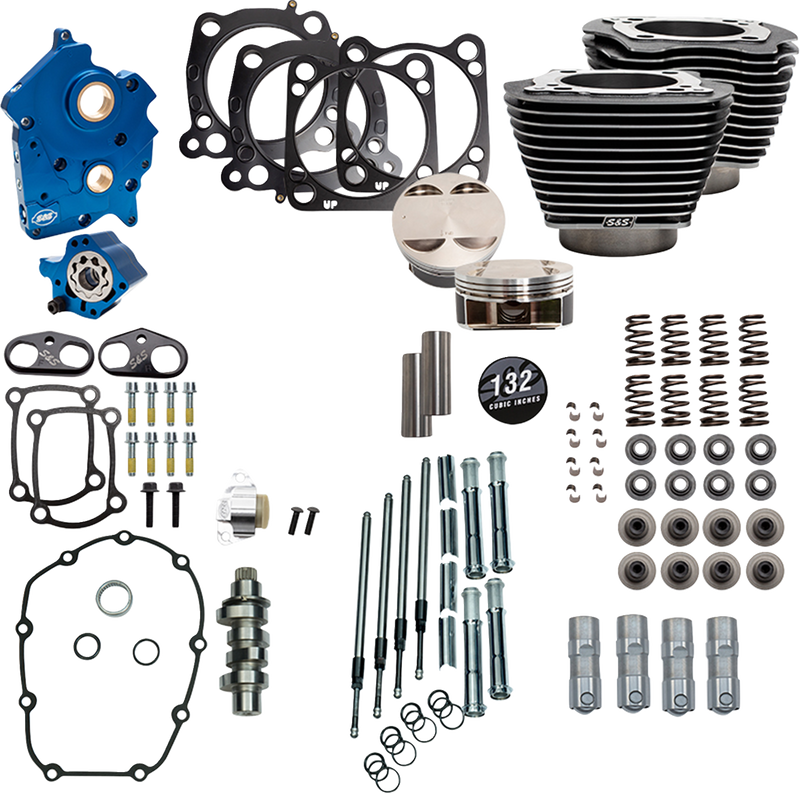 S&S CYCLE 132" Power Pack - 550 Chain Drive - Water Cooled - Black Granite w/Highlight Fins - 114"/117" M8 310-1235C