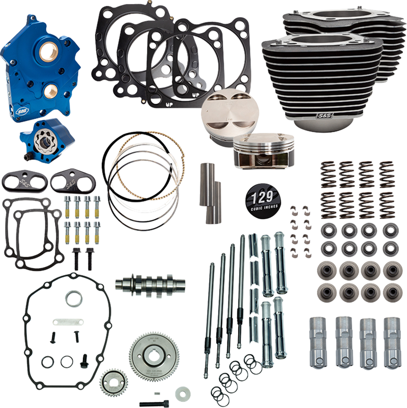 S&S CYCLE 129" Power Pack - 550 Gear Drive - Oil Cooled - Wrinkle Black w/Highlight Fins - 107" M8 310-1224C