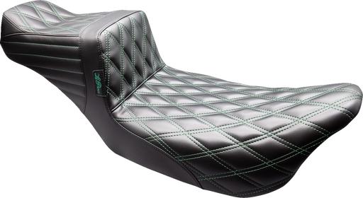 LE PERA Tailwhip Daddy Long Legs Seat - Black - Green Double Diamond Stitch - FLT/FLH '08-'23 LK-587DLDD-GN08