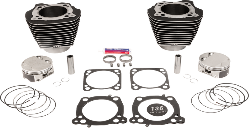 S&S CYCLE 136" Cylinder Kit - 4.625" Stroke - Wrinkle Black w/Highlighted Fins - M8 910-0848A