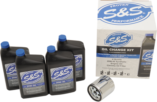 S&S CYCLE Oil Change Kit - Chrome Filter - '84-'99 Big Twin/'86-'22 Sportster - 4 US quarts 218940