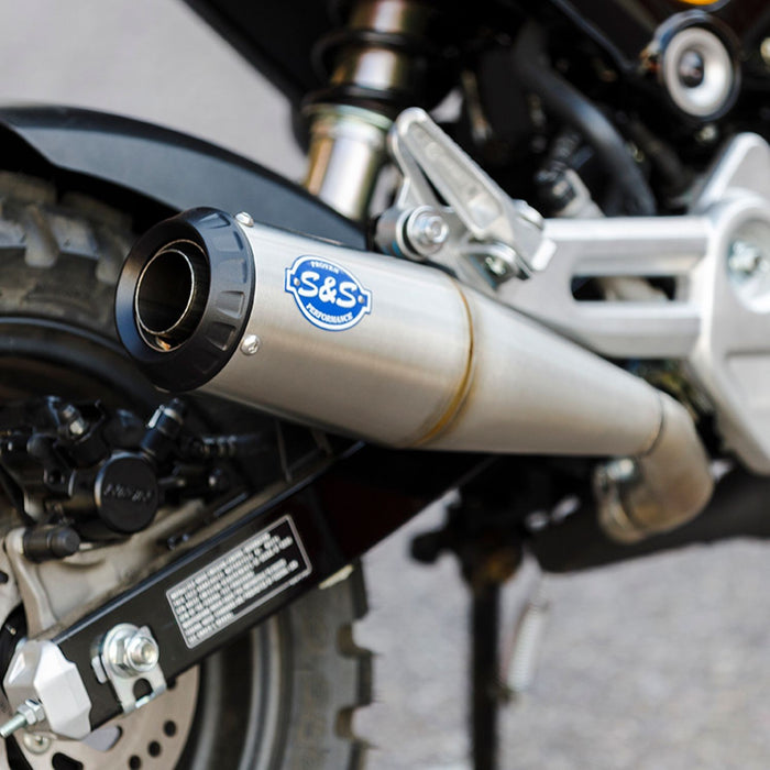 S&S CYCLE Grand National Slip-On exhaust, brushed Stainless steel with aluminum end cap for 2022-Up Grom - 550-1072
