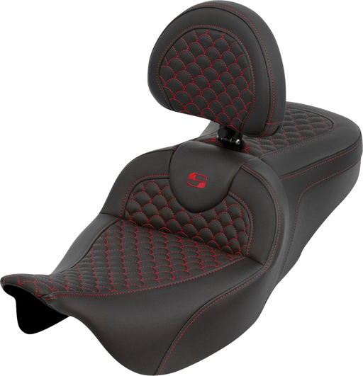 SADDLEMEN Roadsofa™ Seat - Dragon Scale - Red Stitch - with Backrest - Touring '08-'25 808-07B-208B4