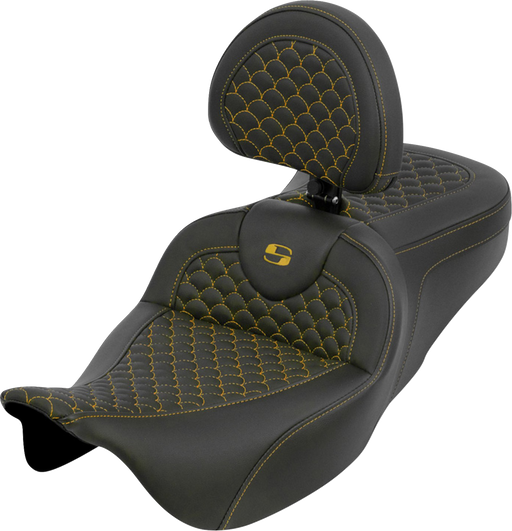 SADDLEMEN Roadsofa™ Seat - Dragon Scale - Gold Stitch - with Backrest - Touring '08-'25 808-07B-208B7