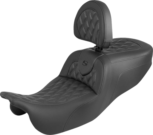SADDLEMEN Roadsofa™ Seat - With Backrest - Carbon Fiber - Lattice Stitch - FLRT/FLTRT 815-07-206B0