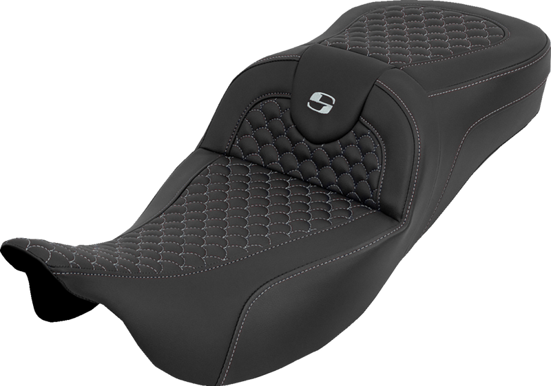 SADDLEMEN Extended Reach RoadSofa™ Seat - Dragon Scale - w/o Backrest - Silver Stitch - FLH/FLT '08-'25 808-07B-20905
