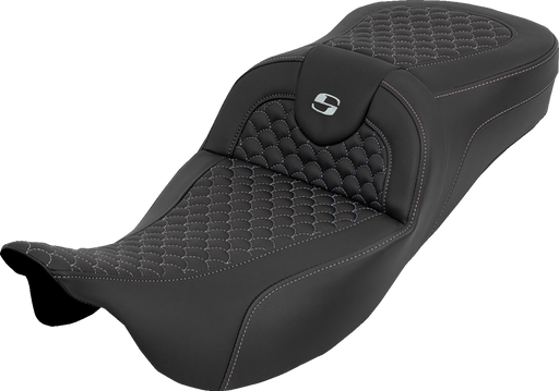 SADDLEMEN Extended Reach RoadSofa™ Seat - Dragon Scale - w/o Backrest - Silver Stitch - FLH/FLT '08-'25 808-07B-20905