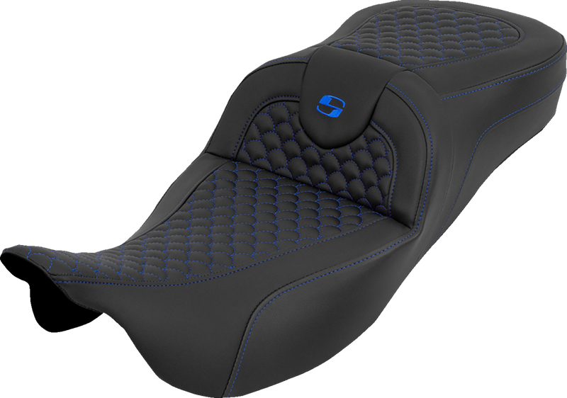 SADDLEMEN Extended Reach RoadSofa™ Seat - Dragon Scale - w/o Backrest - Blue Stitch - FLH/FLT '08-'25 808-07B-20901