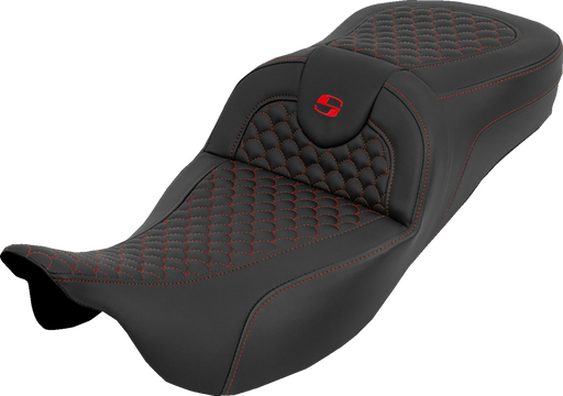 SADDLEMEN Extended Reach RoadSofa™ Seat - Dragon Scale - w/o Backrest - Red Stitch - FLH/FLT '08-'25 808-07B-20904