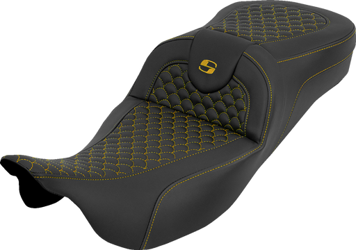 SADDLEMEN Extended Reach RoadSofa™ Seat - Dragon Scale - w/o Backrest - Gold Stitch - FLH/FLT '08-'25 808-07B-20907