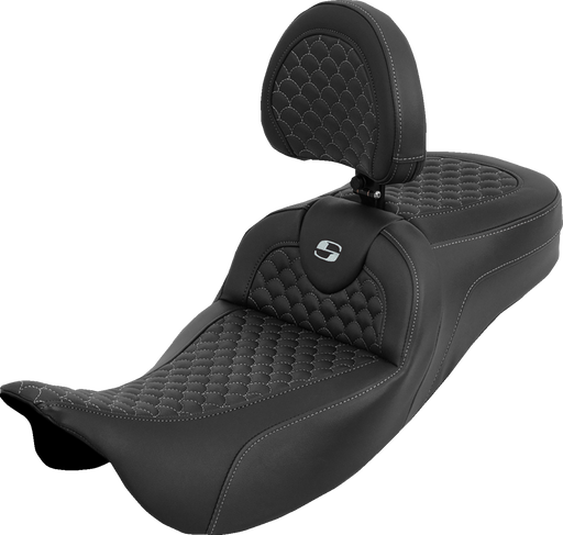 SADDLEMEN Extended Reach Roadsofa™ Seat - Dragon Scale - Silver Stitch - with Backrest - Touring '08-'25 808-07B-209B5