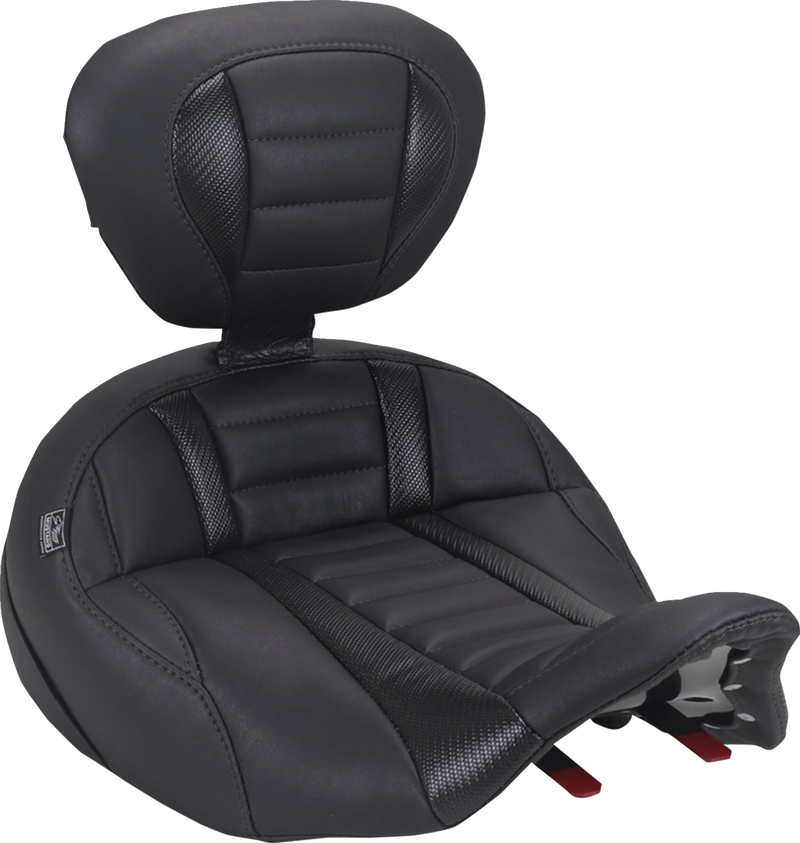 MUSTANG Deluxe Touring Solo Seat - with Driver's Backrest - Black Stitch - FLH/FLT '23-'25 89406