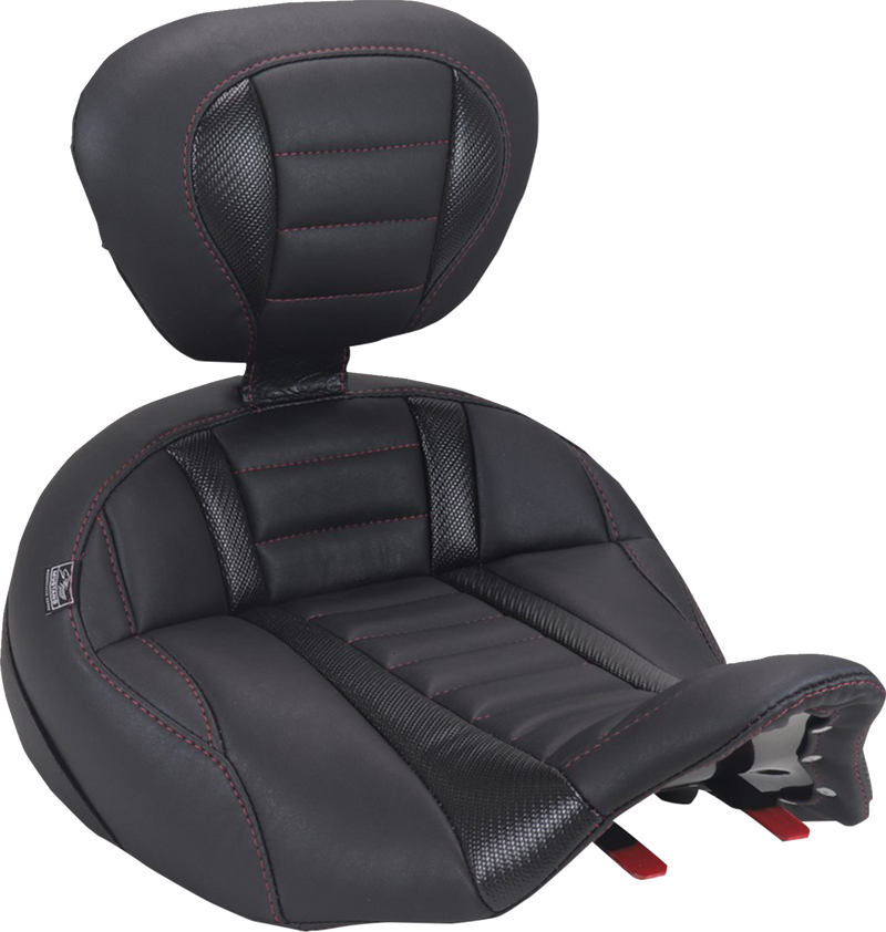 MUSTANG Deluxe Touring Solo Seat - with Driver's Backrest - Dark Cherry Stitch - FLH/FLT '23-'25 89406DC